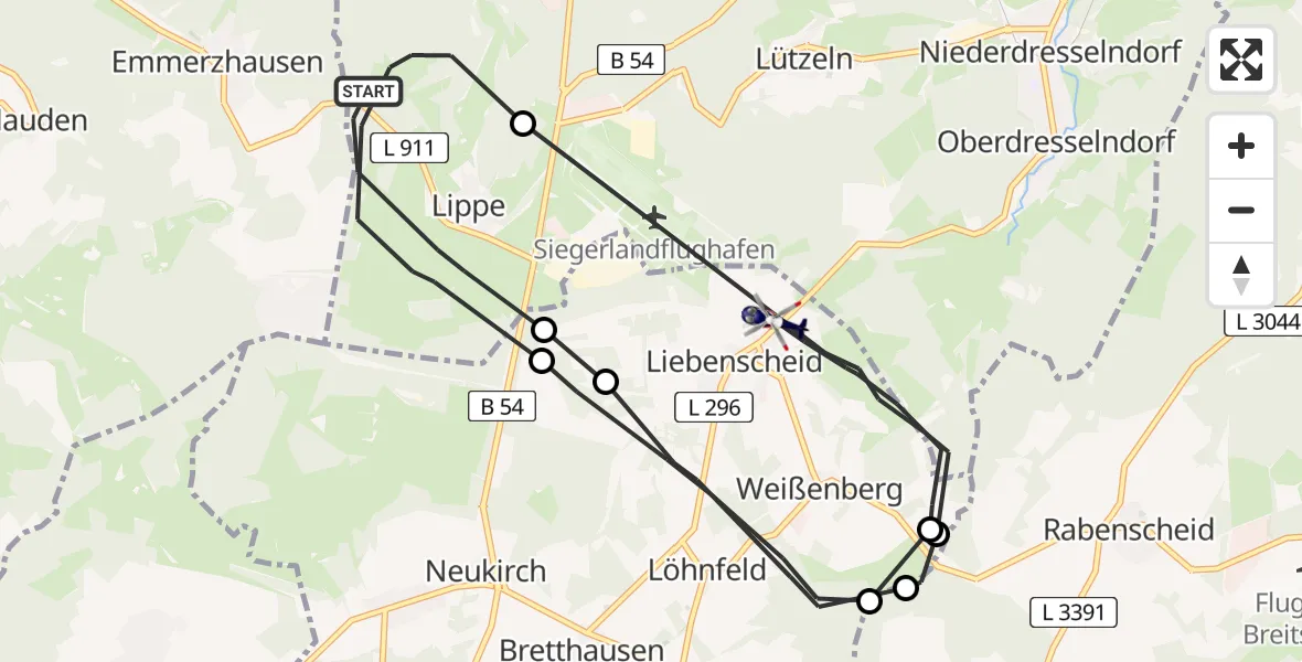 Flugroute Polizeihubschrauber Burbach - Liebenscheid, 20 Juli 2026, 13:23