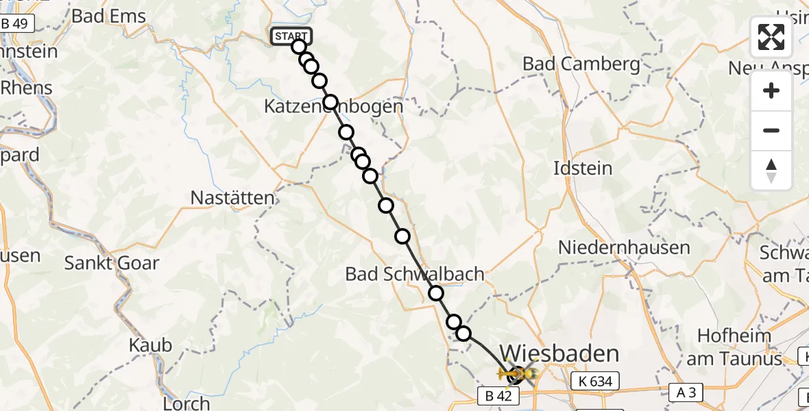 Flugroute Rettungshubschrauber Gutenacker - Helios Horst Schmidt Klinik (HSK) Hubschrauberlandeplatz, 20 Juli 2026, 13:25