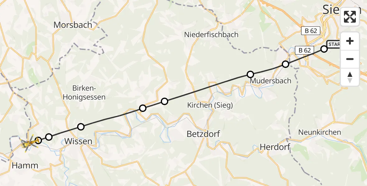 Flugroute Rettungshubschrauber Evangelisches Jung-Stilling Hospital - Fürthen, 20 Juli 2026, 13:36