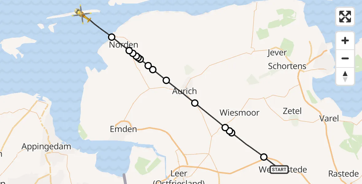 Flugroute Ambulanzhubschrauber Westerstede - Noordzee, 20 Juli 2026, 13:40