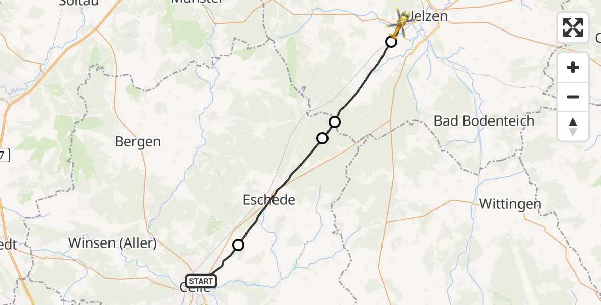 Flugroute Rettungshubschrauber Celle - Uelzen, 20 Juli 2026, 13:41