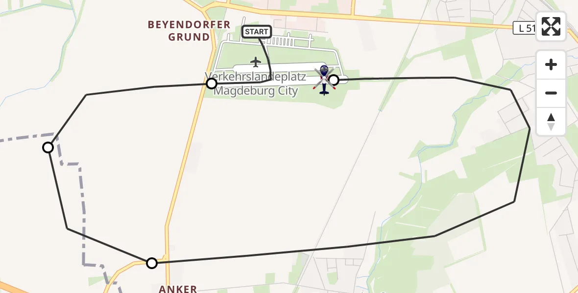 Flugroute Polizeihubschrauber Magdeburg City Flugplatz - Magdeburg City Flugplatz, 20 Juli 2026, 14:01