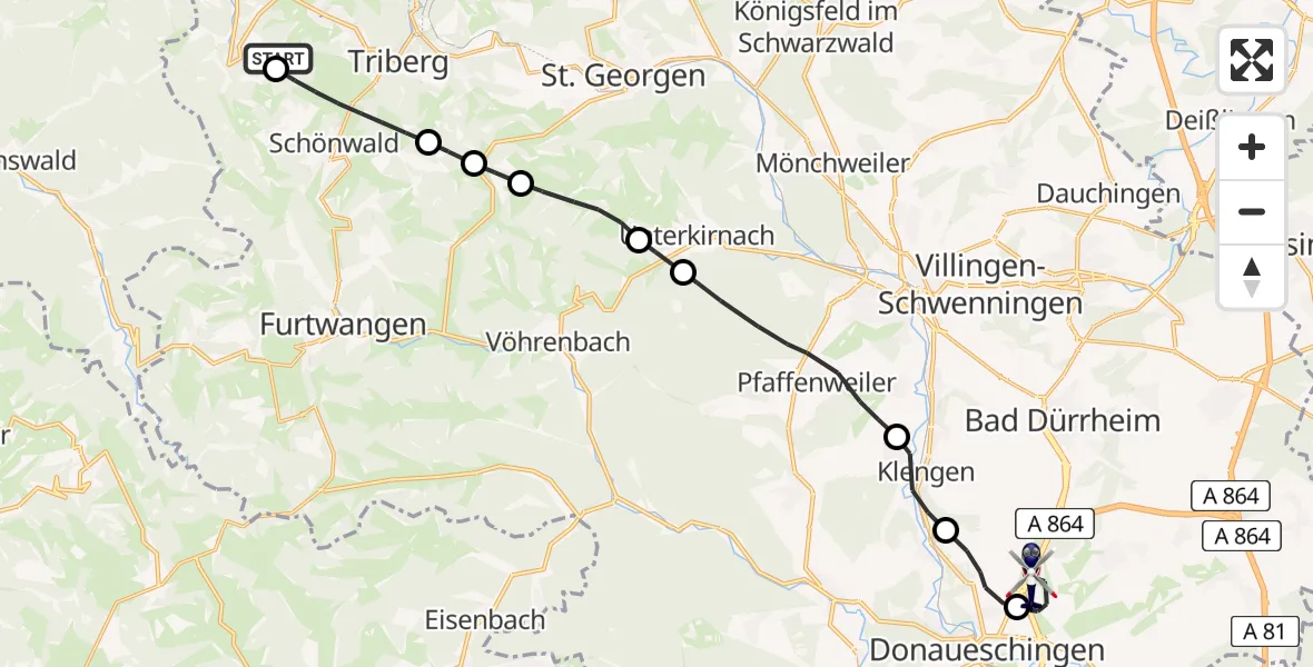 Flugroute Polizeihubschrauber Schonach im Schwarzwald - Donaueschingen-Villingen Flugplatz, 20 Juli 2026, 14:02