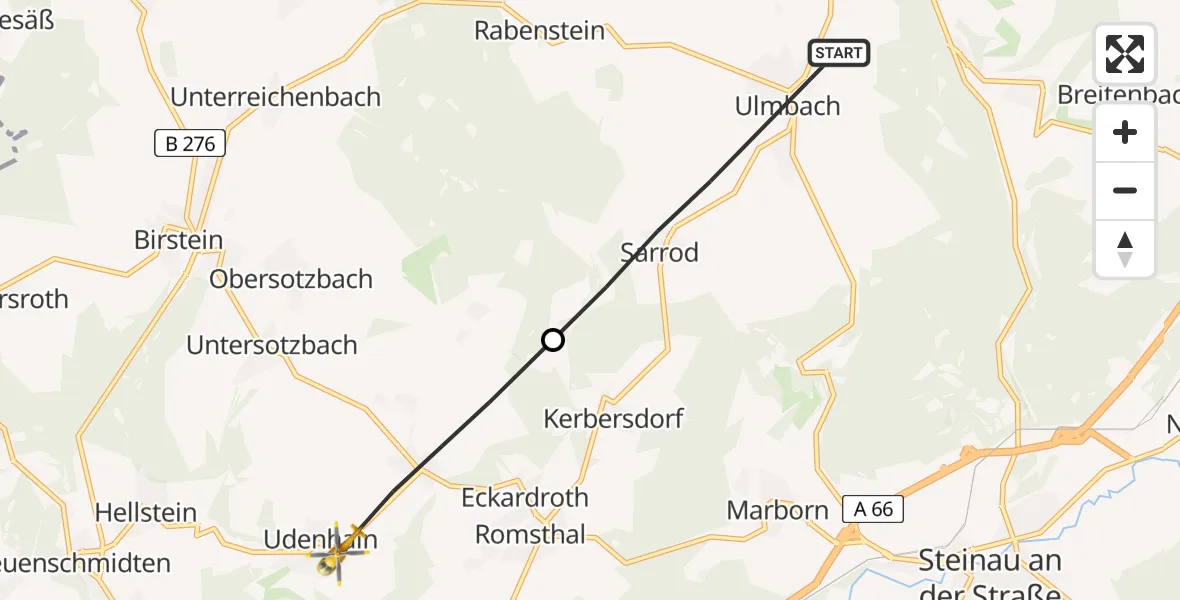Flugroute Rettungshubschrauber Steinau an der Straße - Brachttal, 20 Juli 2026, 14:13