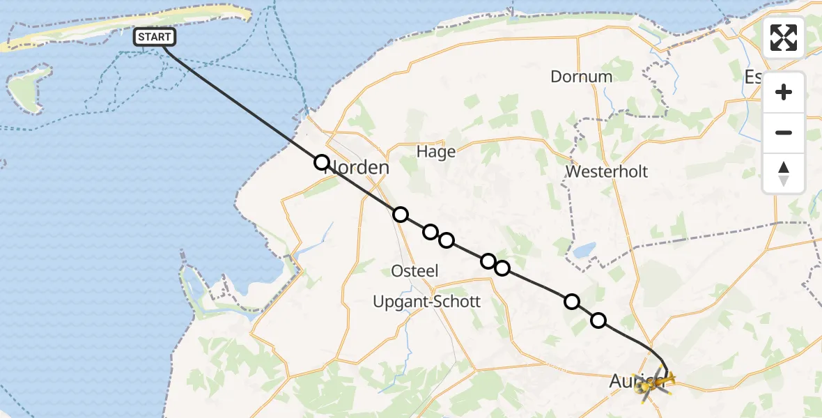 Flugroute Ambulanzhubschrauber Noordzee - Aurich, 20 Juli 2026, 14:23