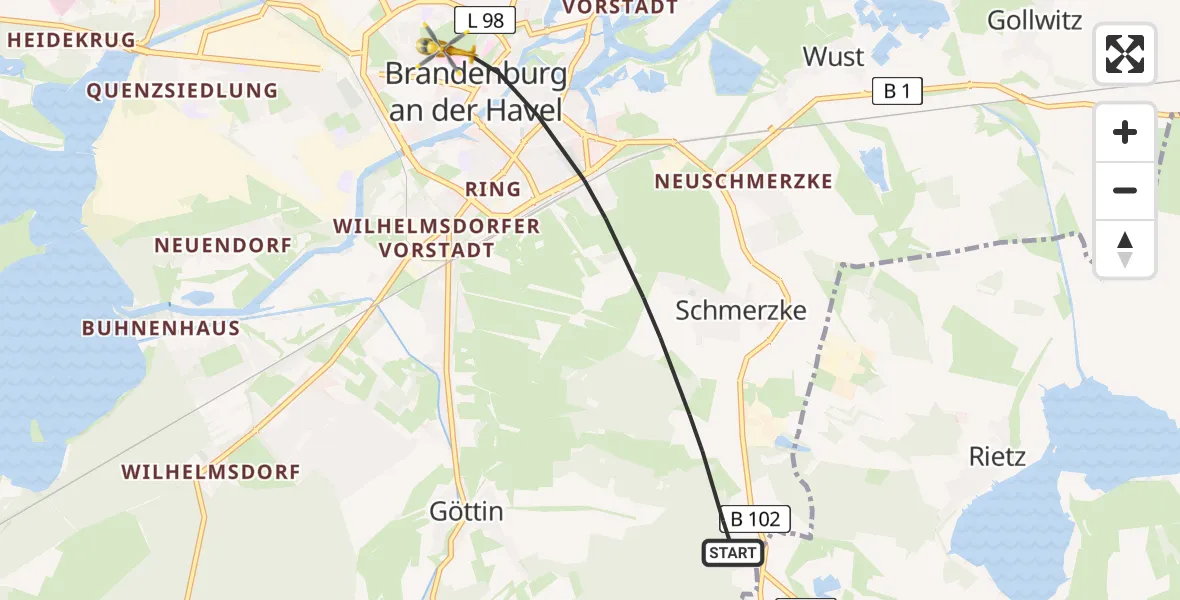 Flugroute Rettungshubschrauber Brandenburg an der Havel - Brandenburg an der Havel, 20 Juli 2026, 14:26