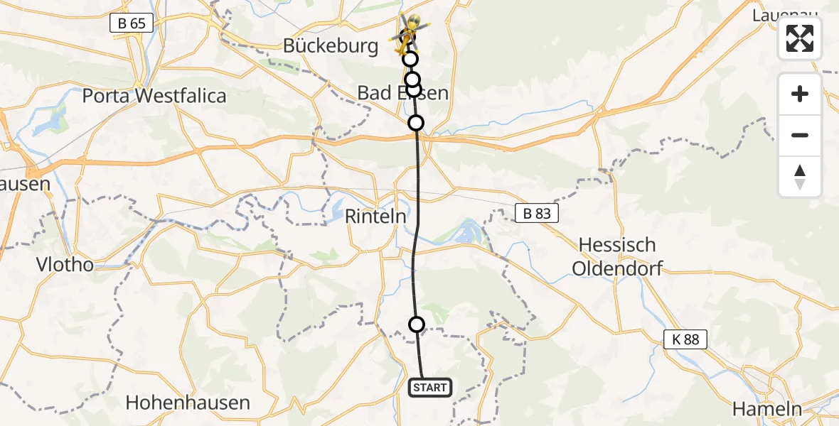 Flugroute Rettungshubschrauber Extertal - Obernkirchen, 20 Juli 2026, 14:34