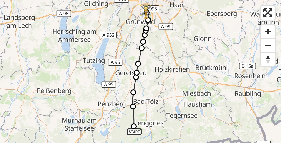 Flugroute Rettungshubschrauber Lenggries - ADAC Air Rescue Center Hubschrauberlandeplatz (Christoph 1), 20 Juli 2026, 14:40