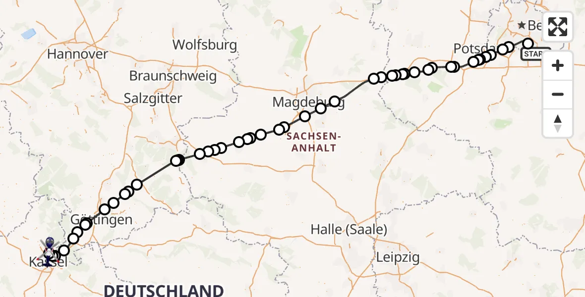 Flugroute Polizeihubschrauber Schönefeld - Fuldatal Bundespolizei Hubschrauberlandeplatz, 20 Juli 2026, 14:46