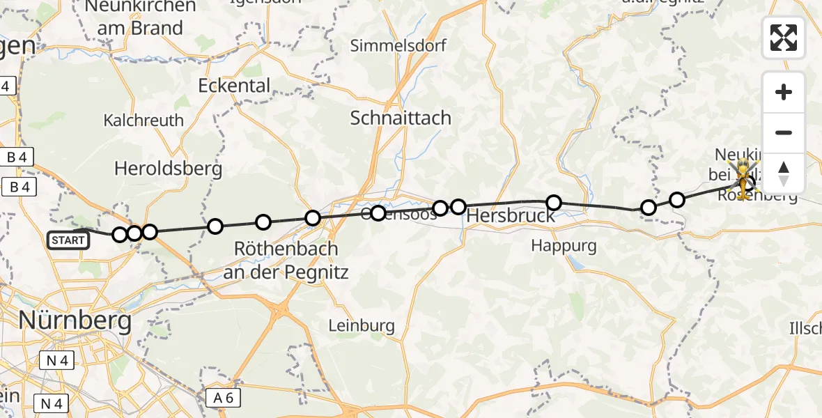Flugroute Ambulanzhubschrauber Flughafen Nuremberg - Neukirchen b.Sulzbach-Rosenberg, 20 Juli 2026, 14:51