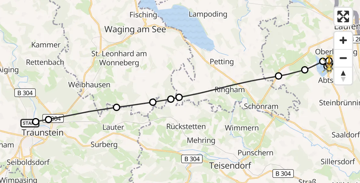 Flugroute Rettungshubschrauber Traunstein Hospital - Laufen, 20 Juli 2026, 14:54