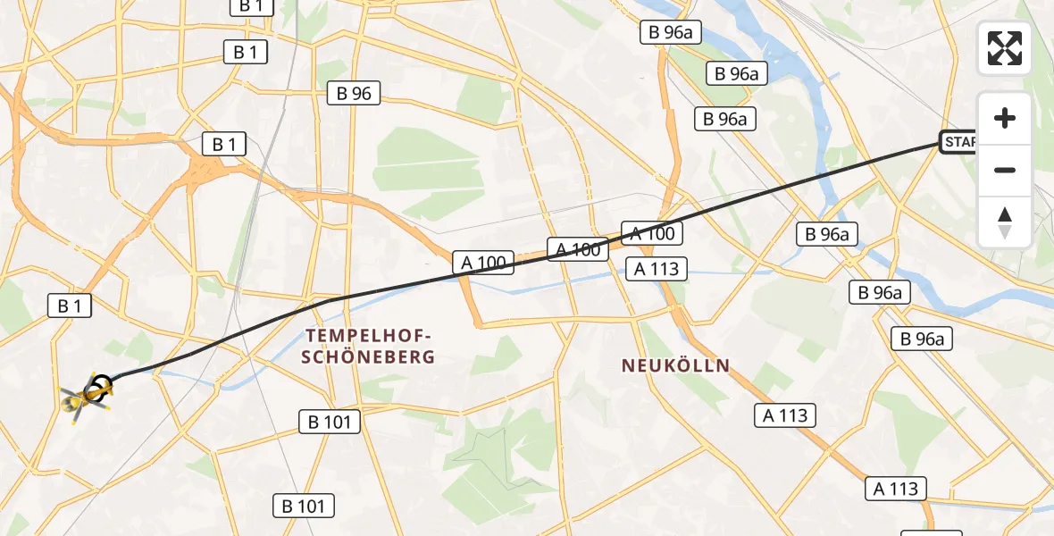 Flugroute Rettungshubschrauber Berlin - Charité Clinic Benjamin Franklin Campus, 20 Juli 2026, 14:54