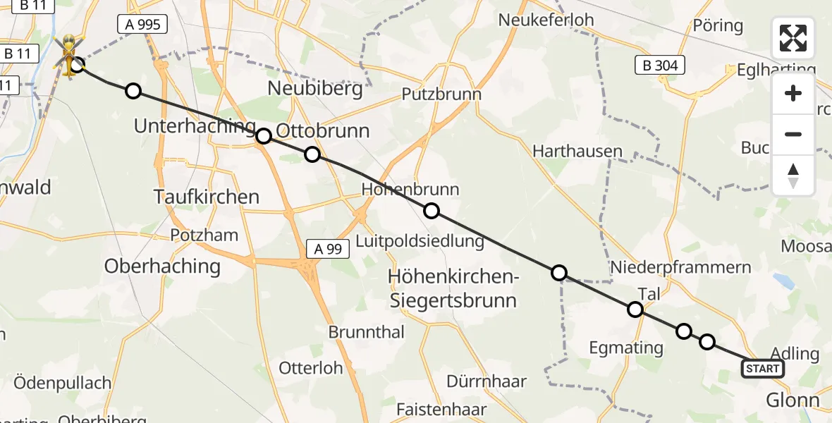 Flugroute Rettungshubschrauber Glonn - ADAC Air Rescue Center Hubschrauberlandeplatz (Christoph 1), 20 Juli 2026, 15:00