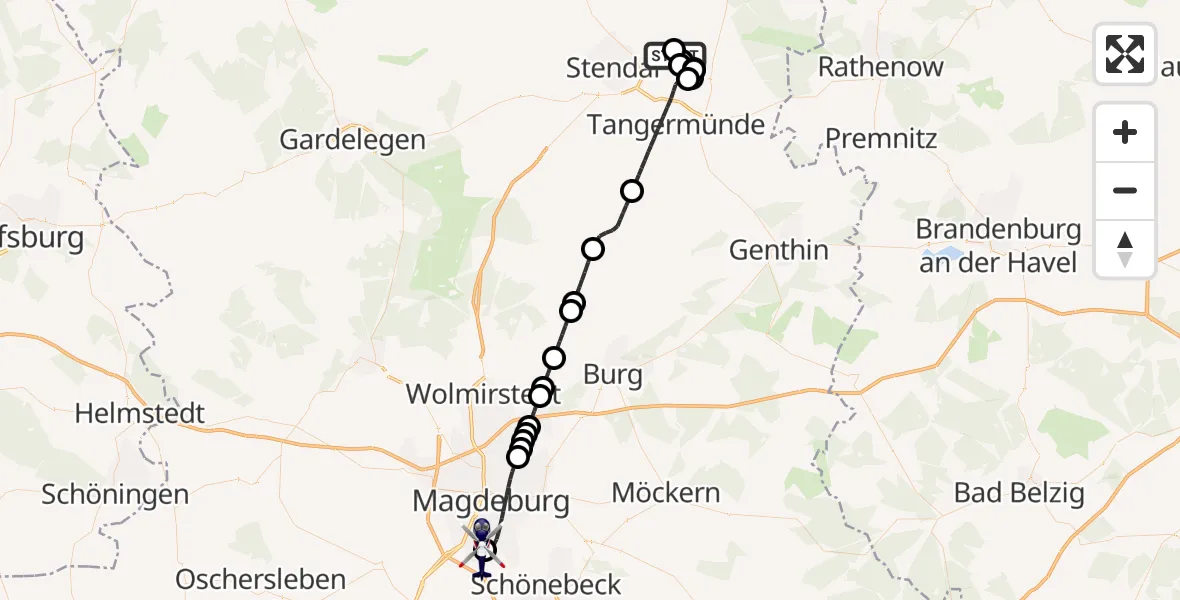 Flugroute Polizeihubschrauber Stendal - Magdeburg City Flugplatz, 20 Juli 2026, 15:01