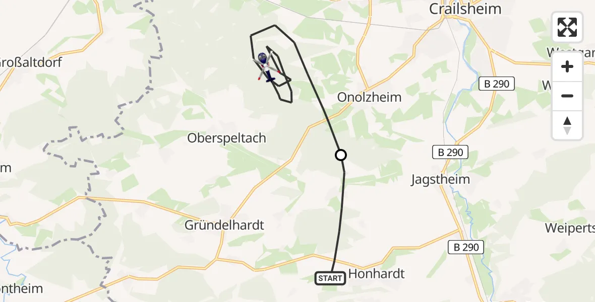 Flugroute Polizeihubschrauber Frankenhardt - Crailsheim, 20 Juli 2026, 15:04