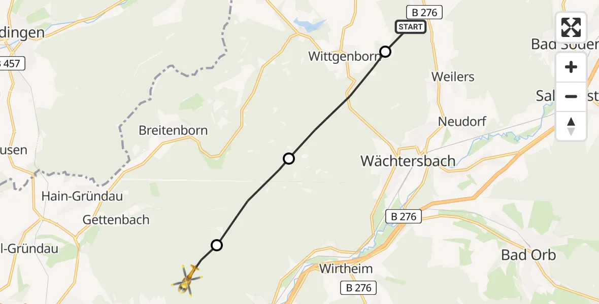 Flugroute Rettungshubschrauber Brachttal - Gelnhausen, 20 Juli 2026, 15:05