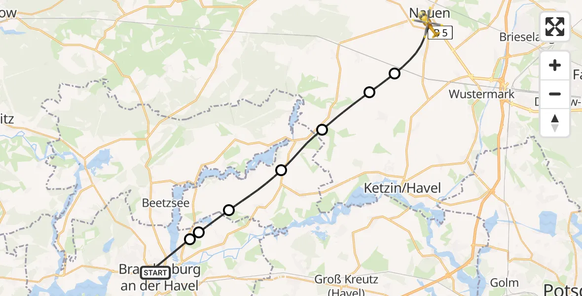 Flugroute Rettungshubschrauber Brandenburg an der Havel - Nauen, 20 Juli 2026, 15:10