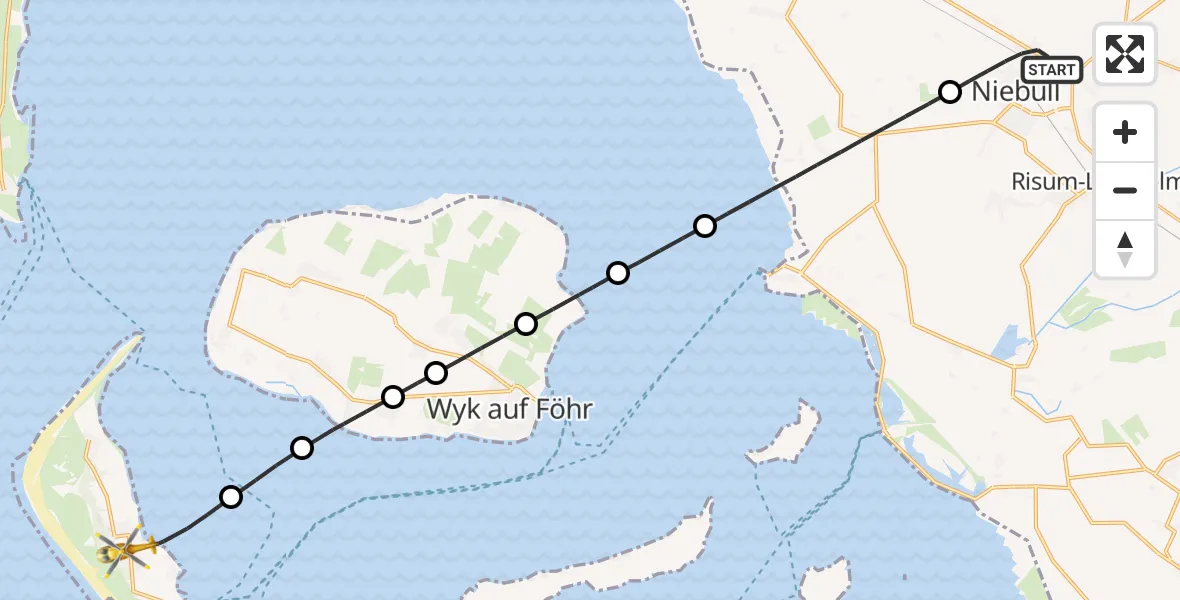 Flugroute Ambulanzhubschrauber Niebüll - Nebel, 20 Juli 2026, 15:11
