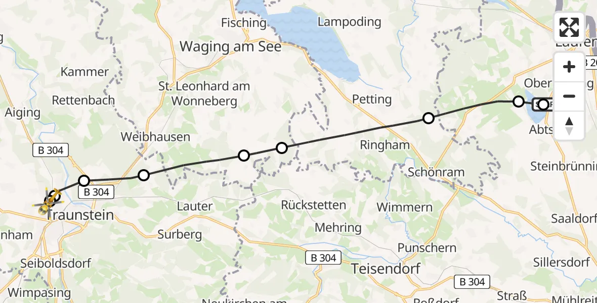 Flugroute Rettungshubschrauber Laufen - Traunstein Hospital, 20 Juli 2026, 15:11