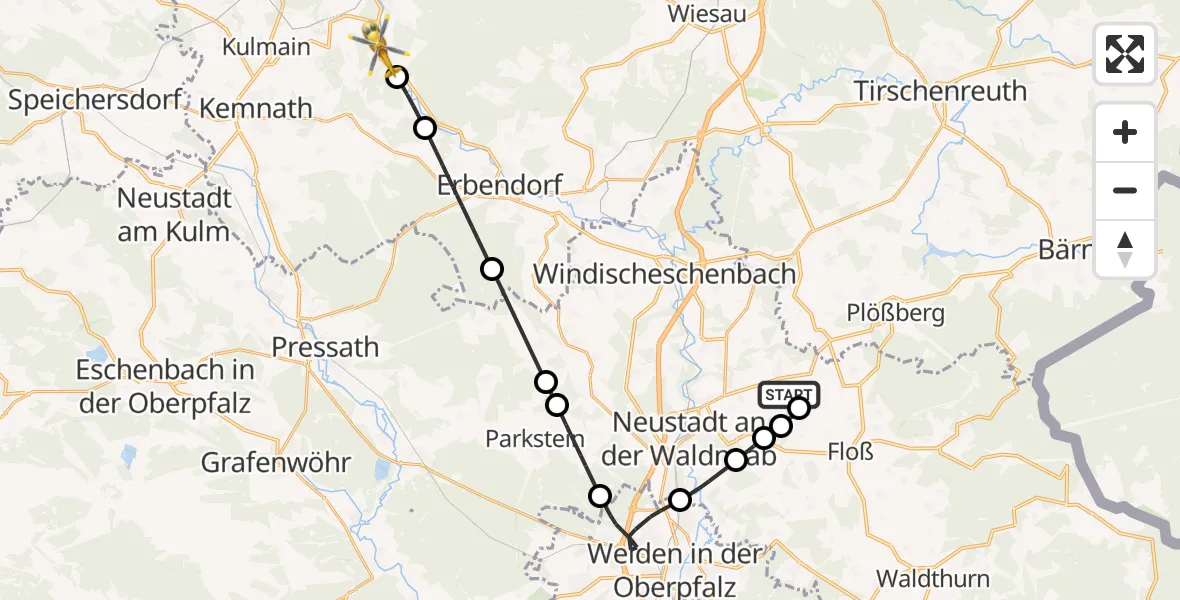 Flugroute Ambulanzhubschrauber Püchersreuth - Pullenreuth, 20 Juli 2026, 15:24