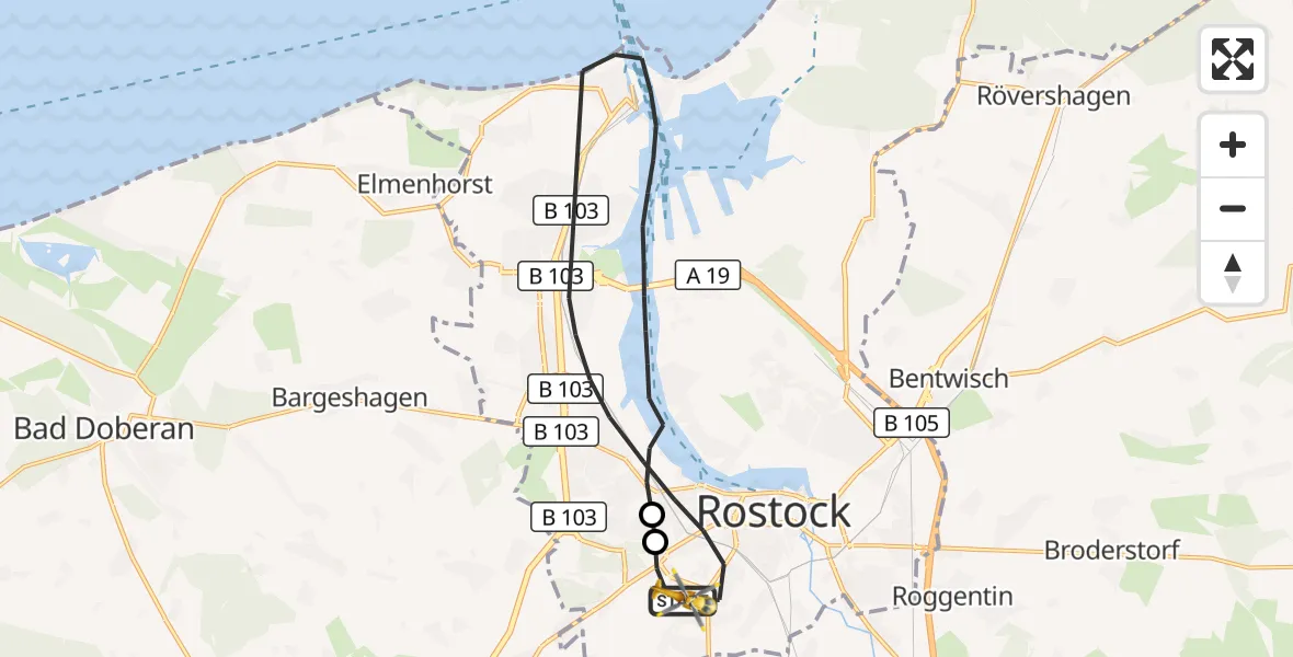 Flugroute Rettungshubschrauber Rostock - Rostock, 20 Juli 2026, 15:26