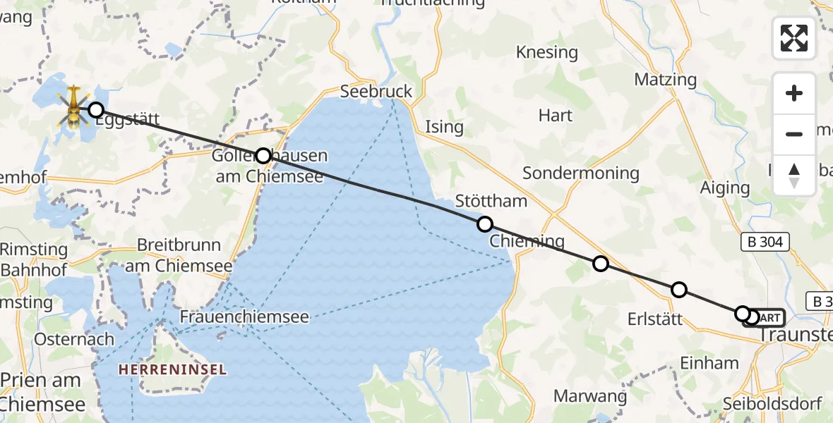 Flugroute Rettungshubschrauber Traunstein Hospital - Eggstätt, 20 Juli 2026, 15:26