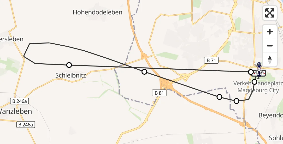 Flugroute Polizeihubschrauber Magdeburg City Flugplatz - Magdeburg, 20 Juli 2026, 15:29