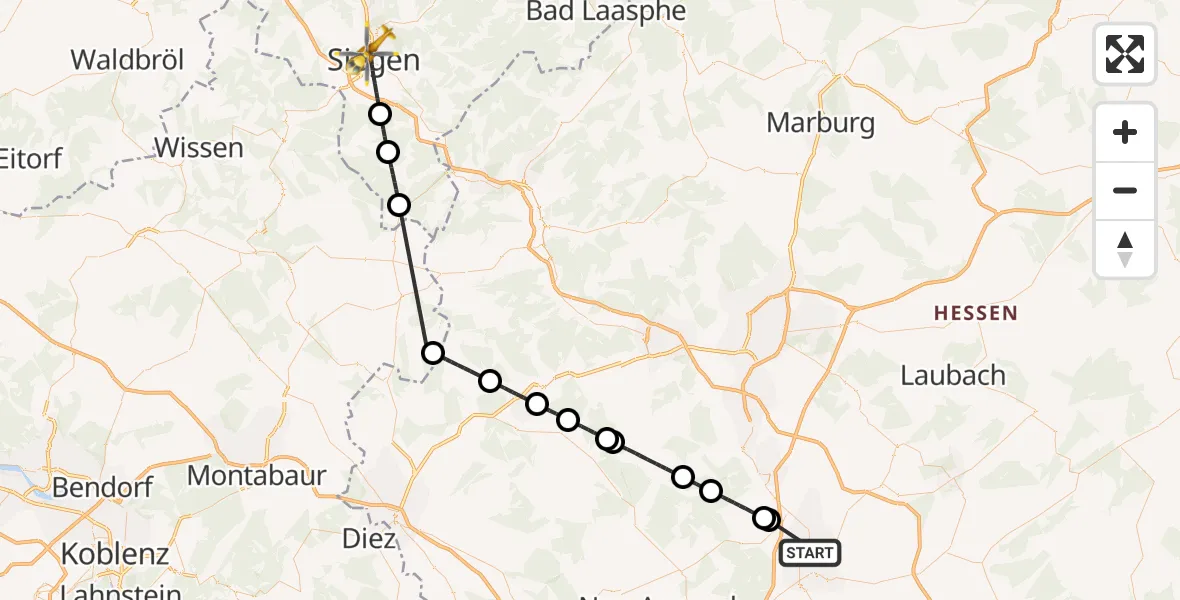 Flugroute Ambulanzhubschrauber Bad Nauheim - Siegen, 20 Juli 2026, 15:31