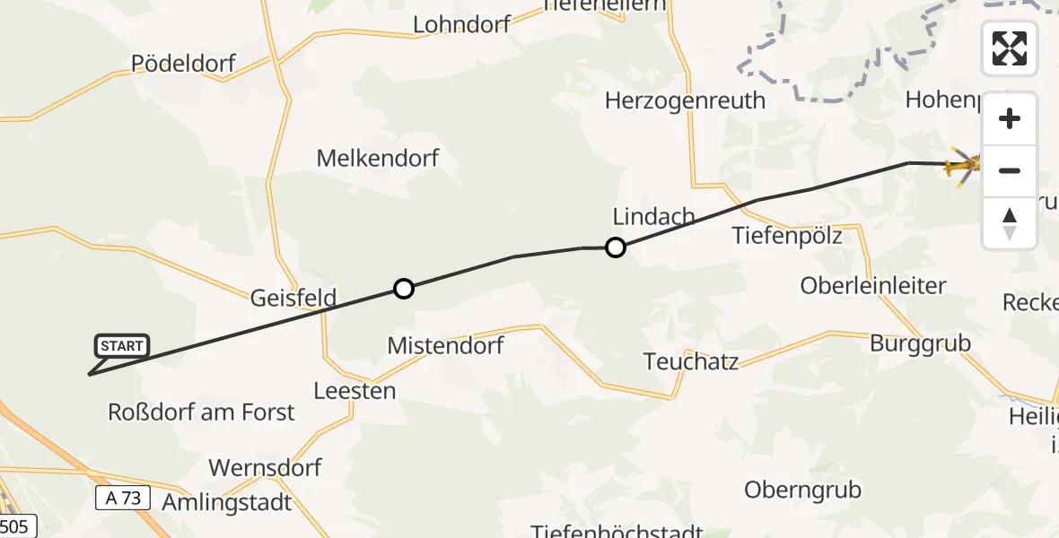 Flugroute Rettungshubschrauber Hauptsmoor - Heiligenstadt i.OFr., 20 Juli 2026, 15:38