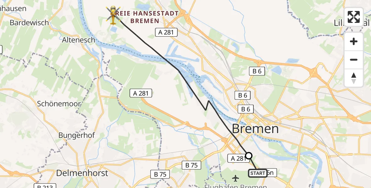 Flugroute Rettungshubschrauber Flughafen Bremen - Bremen, 20 Juli 2026, 15:40