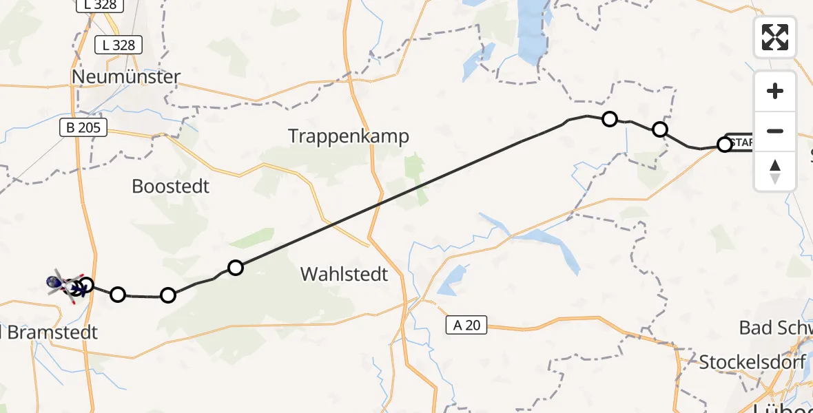 Flugroute Polizeihubschrauber Scharbeutz - Wiemersdorf, 20 Juli 2026, 15:41