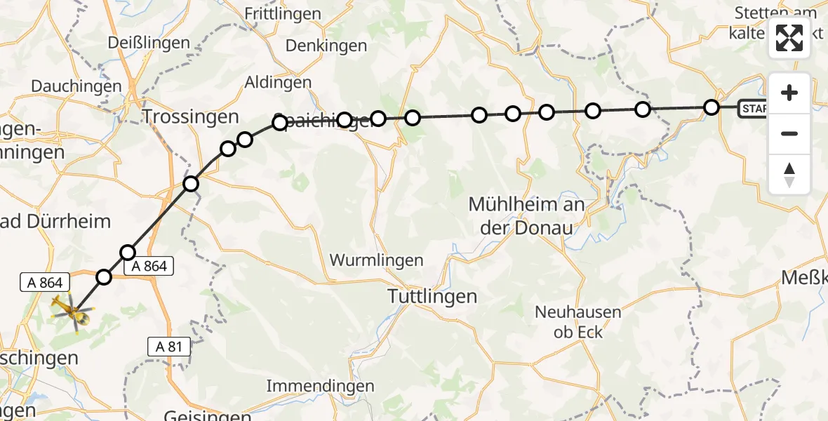 Flugroute Ambulanzhubschrauber Leibertingen - Donaueschingen, 20 Juli 2026, 15:52