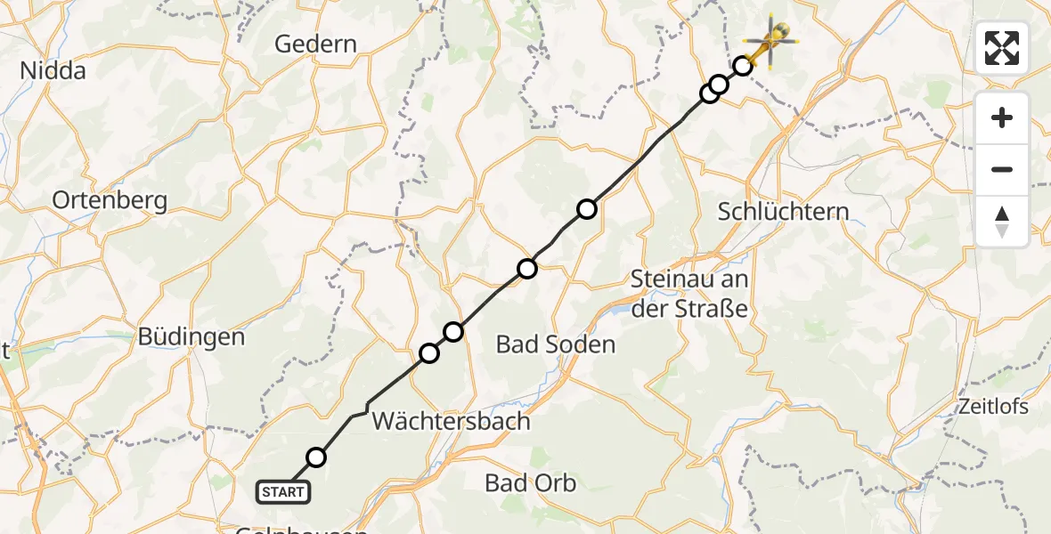 Flugroute Rettungshubschrauber Gelnhausen - Flieden, 20 Juli 2026, 15:53