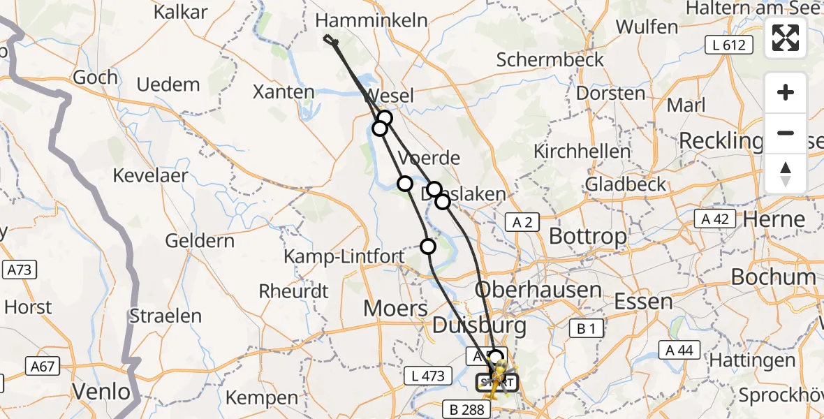 Flugroute Rettungshubschrauber Duisburg Air Rescue Hubschrauberlandeplatz (Christoph 9) - Duisburg Air Rescue Hubschrauberlandeplatz (Christoph 9), 20 Juli 2026, 15:53