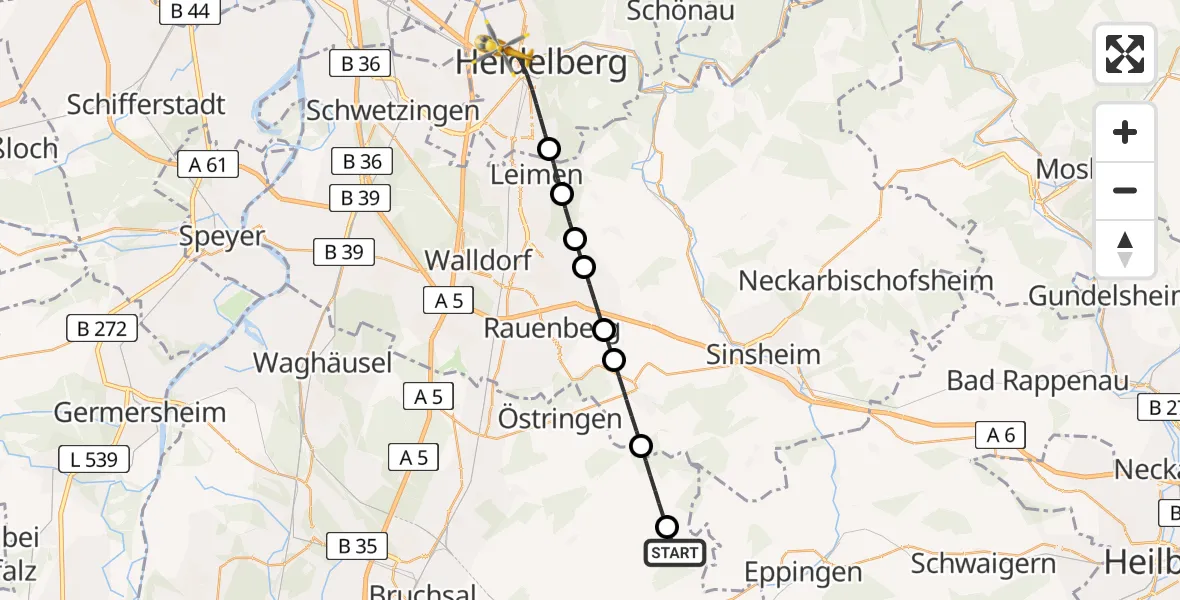 Flugroute Rettungshubschrauber Kraichtal - Heidelberg, 20 Juli 2026, 15:54