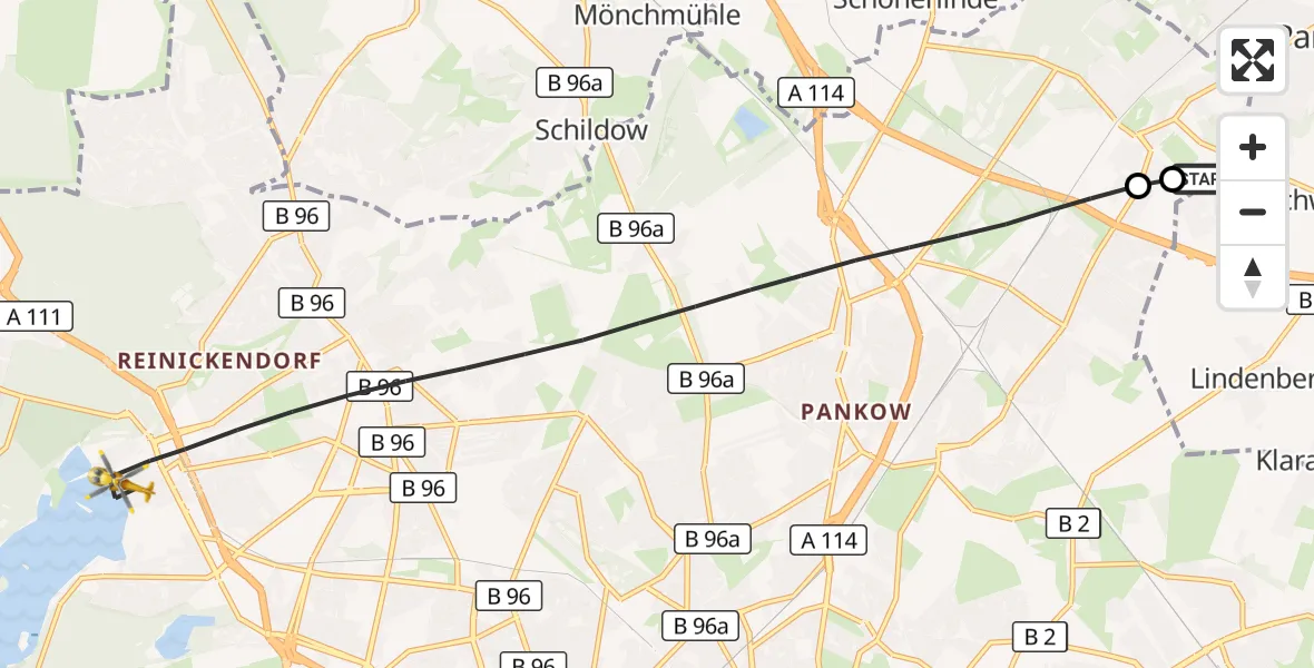 Flugroute Rettungshubschrauber Helios Clinic Berlin-Buch - Berlin, 20 Juli 2026, 15:58