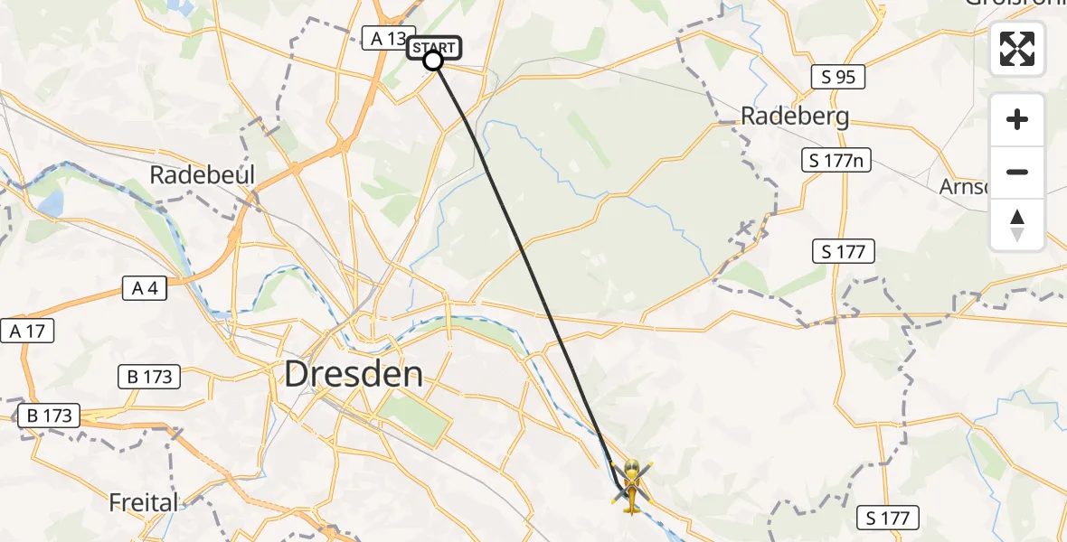 Flugroute Rettungshubschrauber Dresden Bundespolizei Hubschrauberlandeplatz - Dresden, 20 Juli 2026, 16:17
