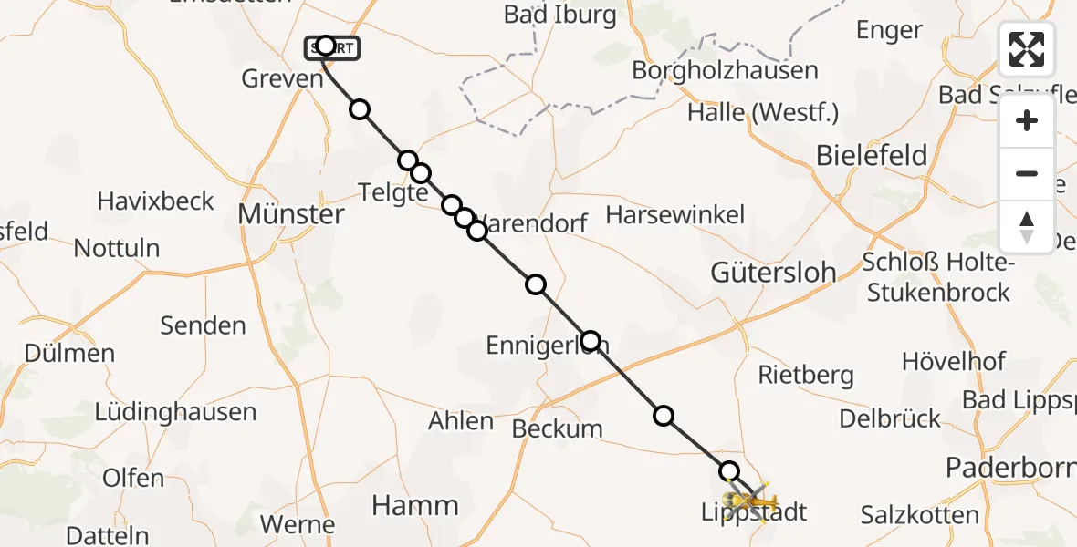 Flugroute Ambulanzhubschrauber Christoph  Westfalen-ADAC - Lippstadt, 20 Juli 2026, 16:22