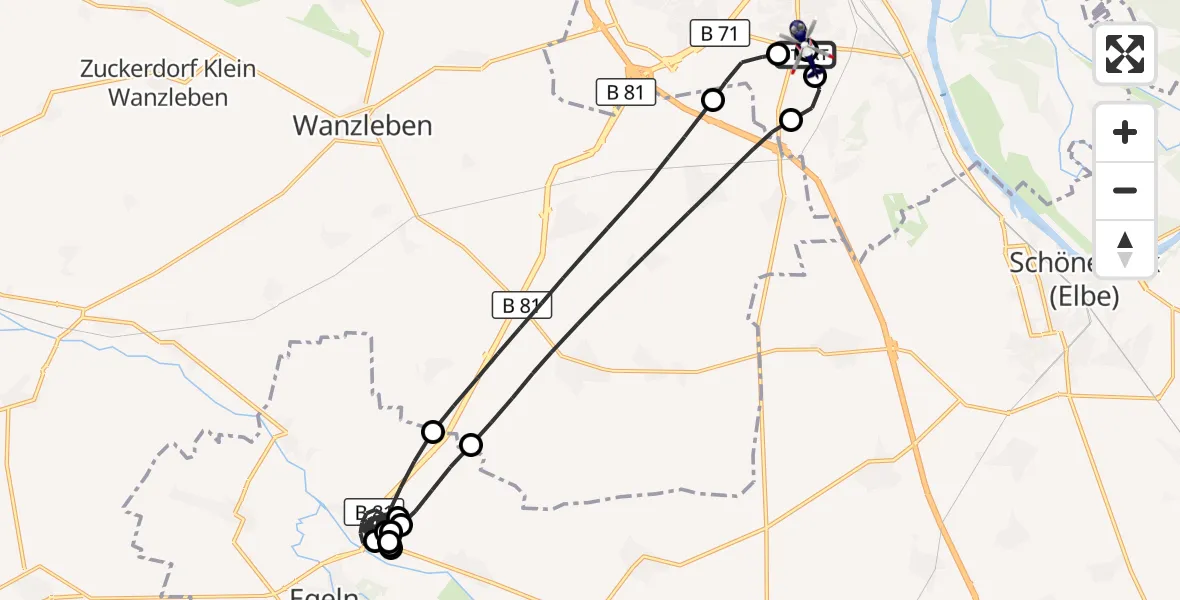 Flugroute Polizeihubschrauber Magdeburg City Flugplatz - Magdeburg, 20 Juli 2026, 16:29