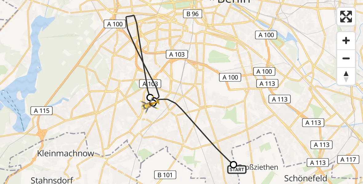 Flugroute Rettungshubschrauber Schönefeld - Charité Clinic Benjamin Franklin Campus, 20 Juli 2026, 16:31
