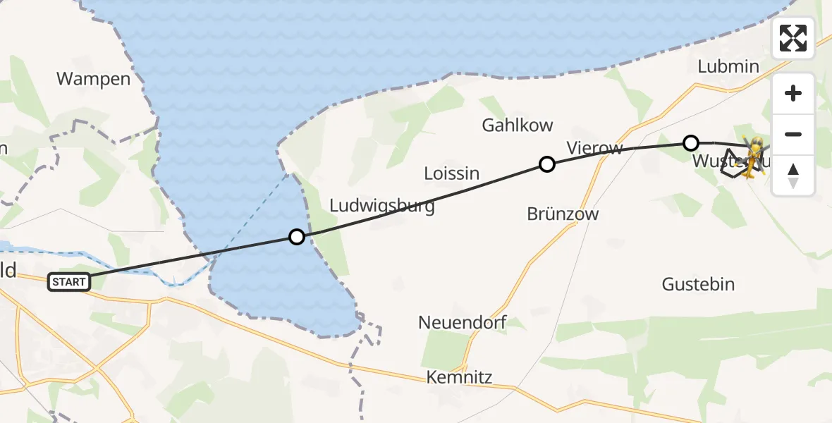 Flugroute Rettungshubschrauber Greifswald - Wusterhusen, 20 Juli 2026, 16:33