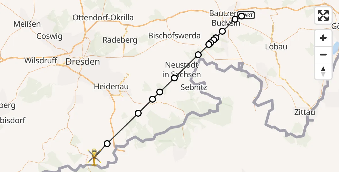 Flugroute Rettungshubschrauber Bautzen Flugplatz - Altenberg, 20 Juli 2026, 16:33