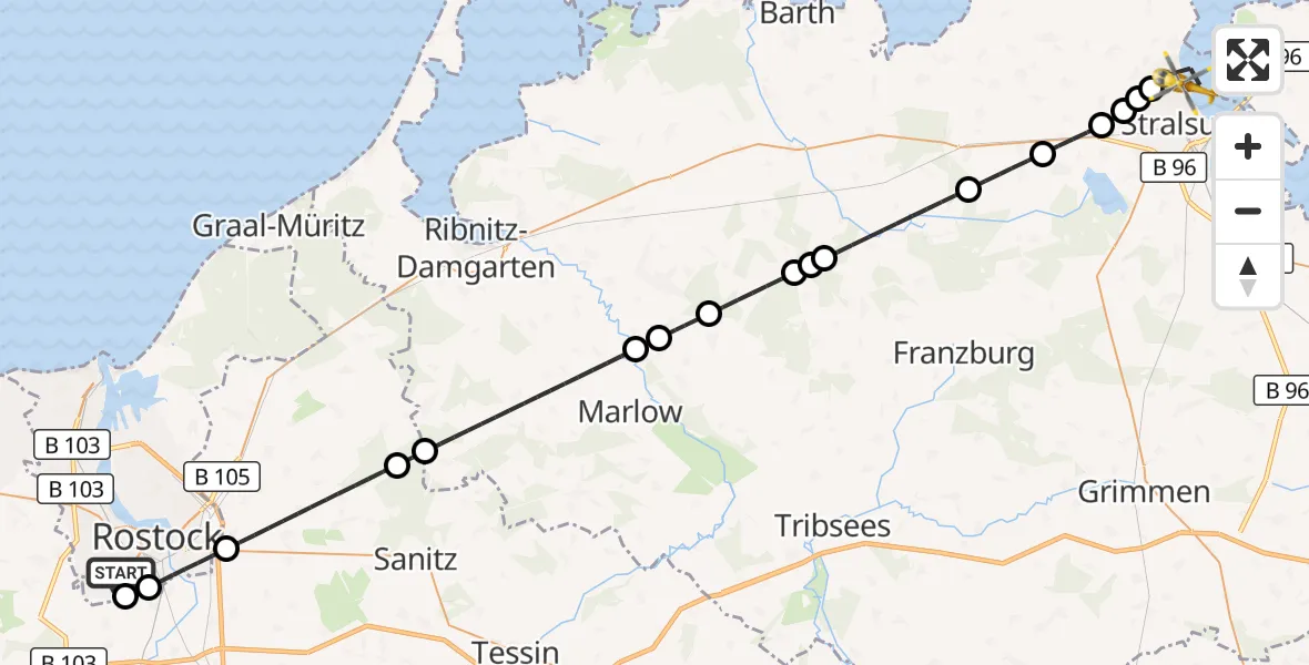 Flugroute Rettungshubschrauber Rostock - Stralsund, 20 Juli 2026, 16:52