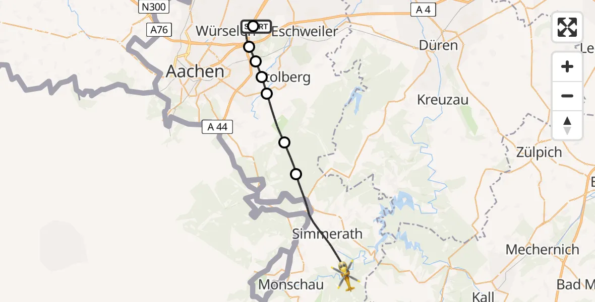 Flugroute Rettungshubschrauber Aachen-Merzbrück Flughafen - Simmerath, 20 Juli 2026, 16:55