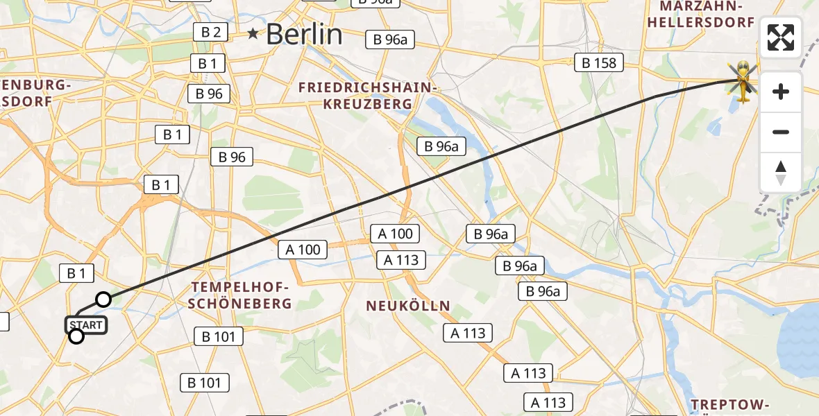 Flugroute Rettungshubschrauber Charité Clinic Benjamin Franklin Campus - Berlin, 20 Juli 2026, 16:57