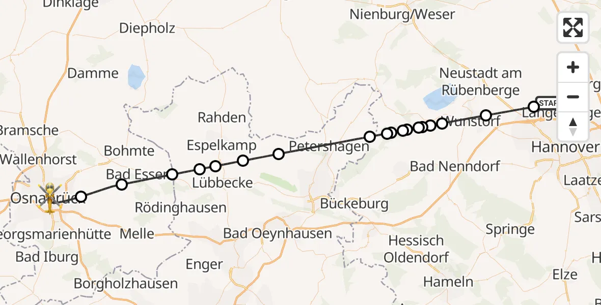Flugroute Rettungshubschrauber Flughafen Hannover - Osnabrück, 20 Juli 2026, 17:03