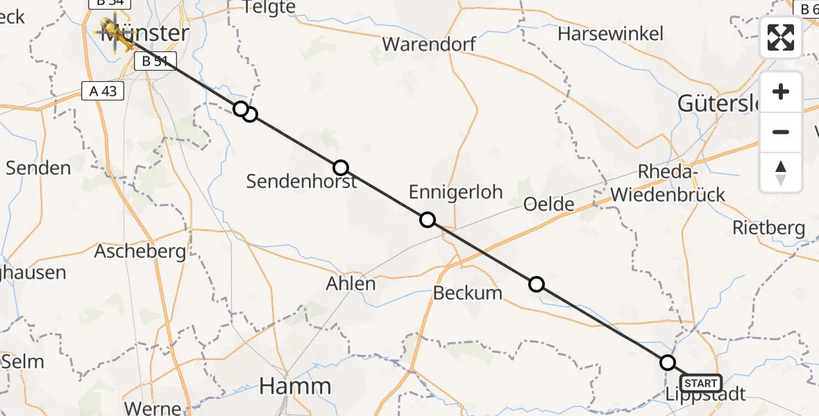 Flugroute Ambulanzhubschrauber Lippstadt - Münster, 20 Juli 2026, 17:04
