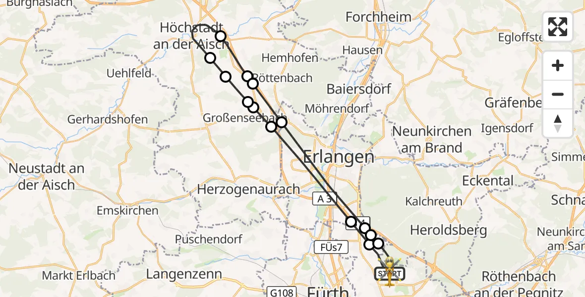 Flugroute Ambulanzhubschrauber Flughafen Nuremberg - Flughafen Nuremberg, 20 Juli 2026, 17:08