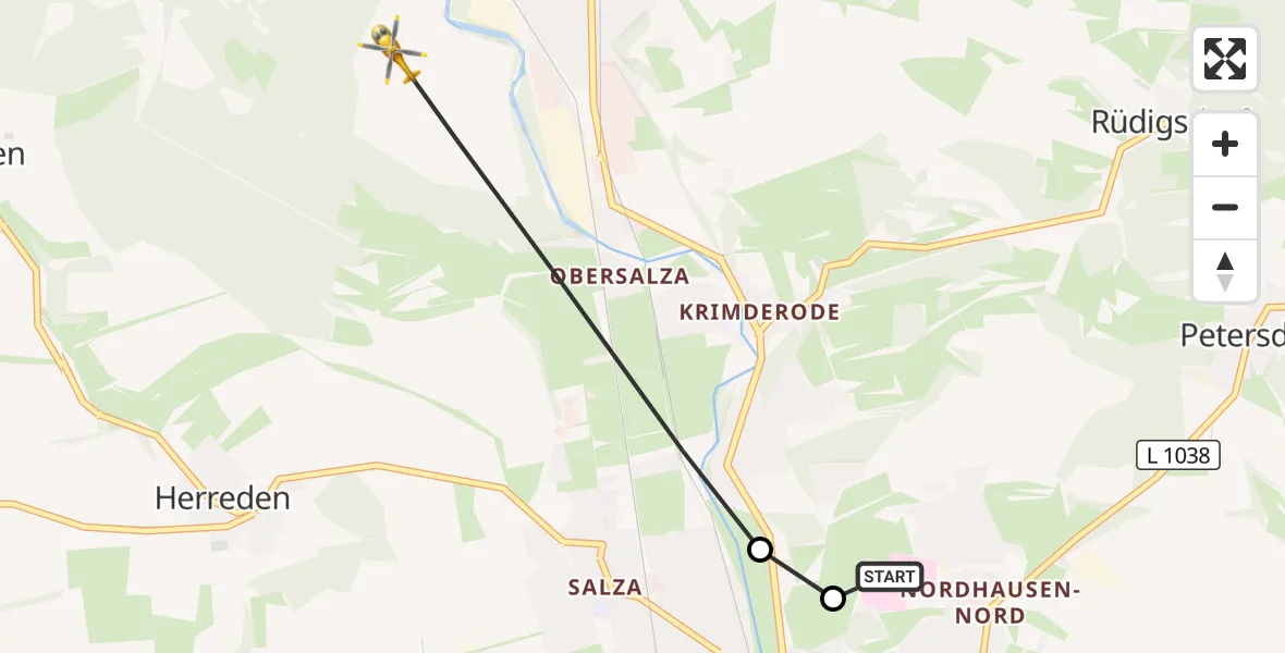 Flugroute Rettungshubschrauber Südharz Hospital Nordhausen - Nordhausen, 20 Juli 2026, 17:25