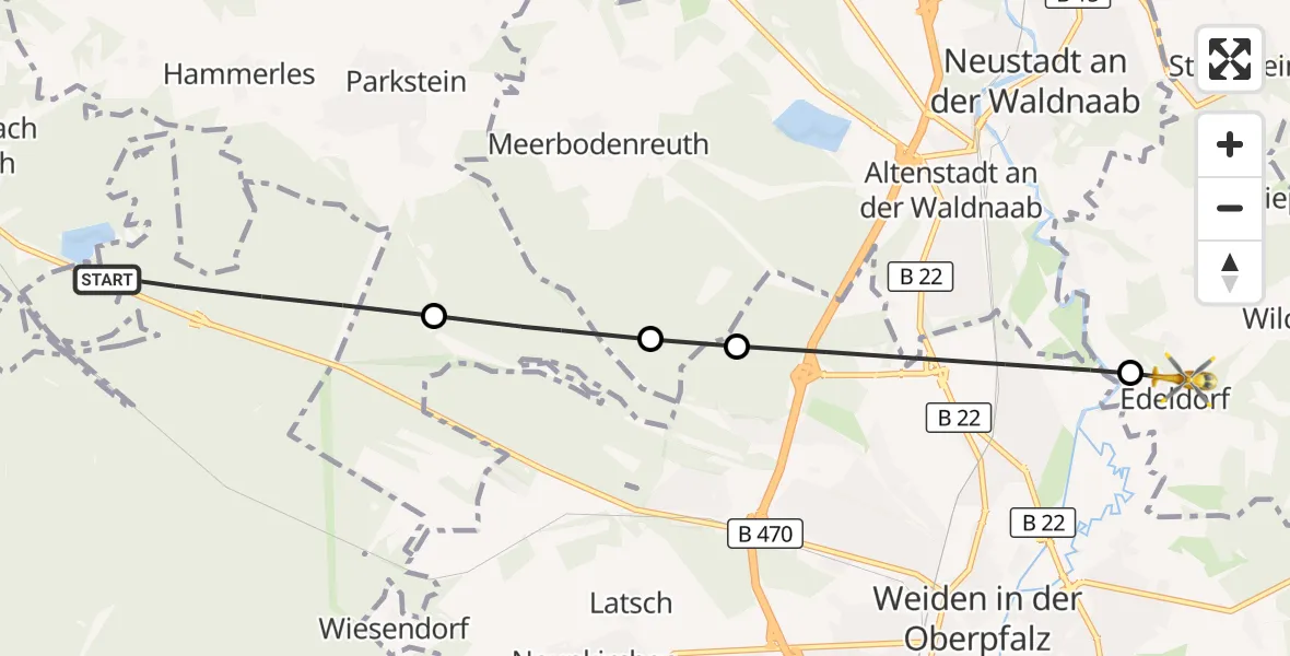 Flugroute Ambulanzhubschrauber Manteler Forst - Theisseil, 20 Juli 2026, 17:26